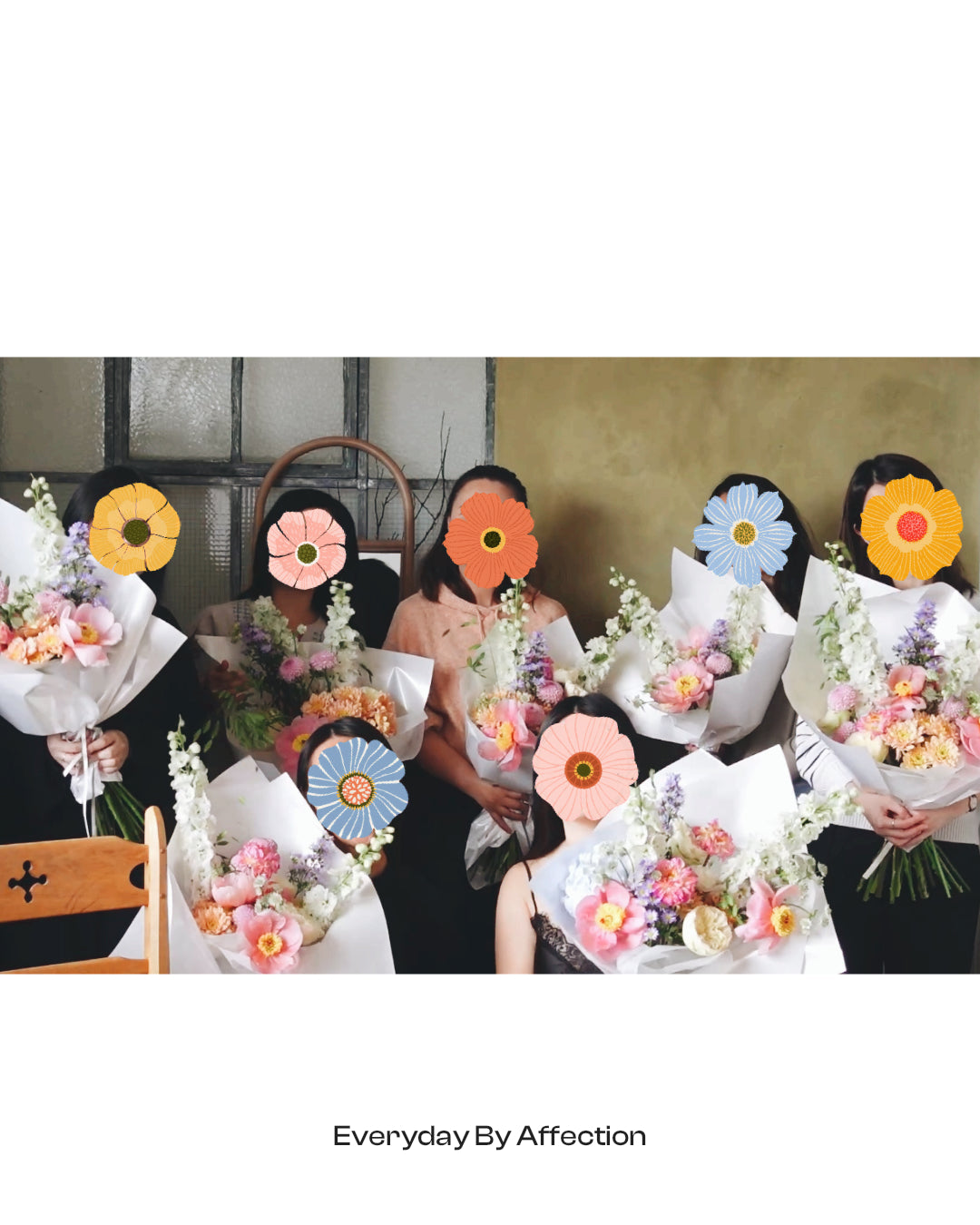 many girls holding handtied bouquet wrapped in white simple package